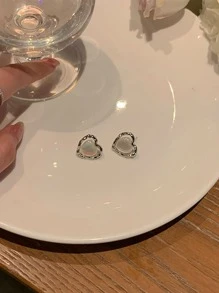 1 Đôi Bông Tai Đá Mặt Trăng Màu Trắng Sữa Thích Hợp Để Đeo Hàng Ngày - trắng - Xem 2