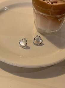 1 Đôi Bông Tai Đá Mặt Trăng Màu Trắng Sữa Thích Hợp Để Đeo Hàng Ngày - trắng - Xem 4