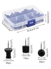65pcs/Set Black Wood Push Pins Set, Including Round Head Push Pins, Four Types Of Wooden Thumb Tacks And Map Tacks - Black - View 2