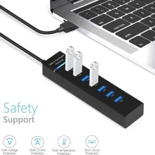 Usb 集線器 3.0、7 連接埠 Usb 資料集線器分配器,適用於筆記型電腦、pc、書籍、pro、mini、i、surface Pro 和更多 Usb 設備 - 黑色 - 查看 1