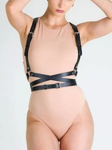 1pc Women's Gothic Style Pu Leather Suspender Accessory For Clothing - Black - View 1