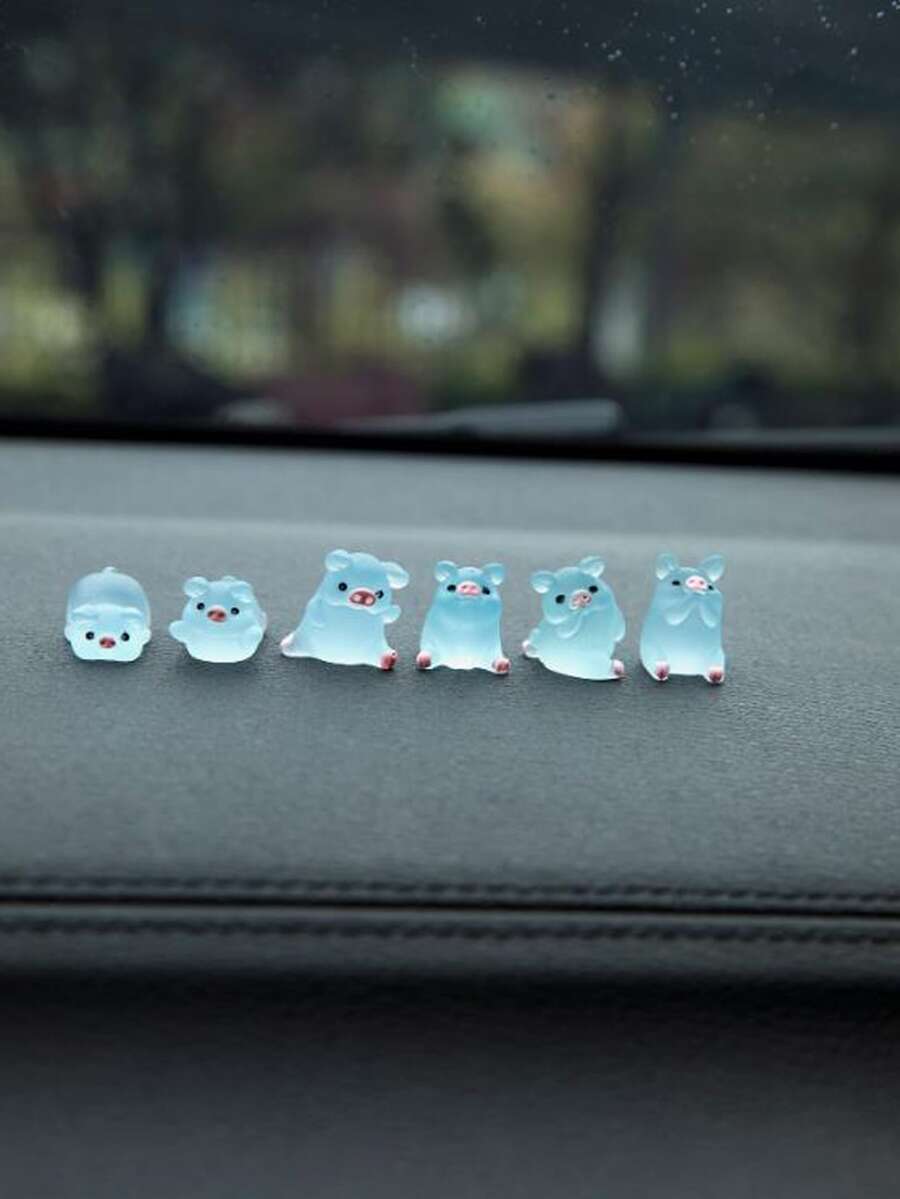6 件随机粉色小猪摆件，适合汽车装饰 - 藍色 - 查看 1