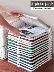 5入組創意塑料懶人衣服摺疊板，節省衣櫥空間的工具，可摺疊男女襯衫與T恤整理架，衣服和褲子分隔板