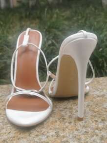 歐美時尚女士黑色腳踝帶超大宴會高跟涼鞋 - 白色 - 查看 3