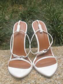 歐美時尚女士黑色腳踝帶超大宴會高跟涼鞋 - 白色 - 查看 2