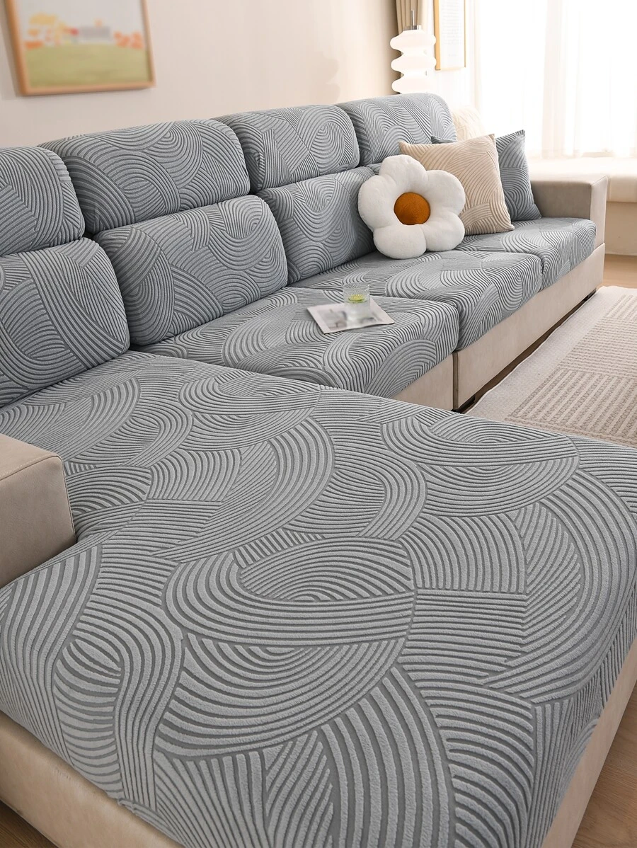 1入組絲絨提花四季通用沙發座套,現代簡約風格寵物彈性沙發套,素色沙發套適合適用於L形混合性沙發和1/2/3/4座位沙發(個別) - 淺灰色 - 查看 1