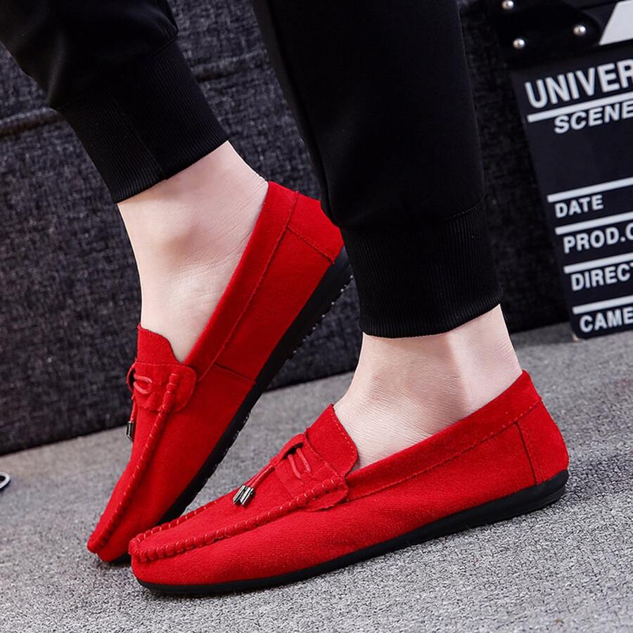 de hombres Mocasines con con lazo Decoración , sin cordones estilo , de moda informal de negocios Zapatos para conduciendo - Rojo - Ver 1