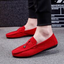 de hombres Mocasines con con lazo Decoración , sin cordones estilo , de moda informal de negocios Zapatos para conduciendo - Rojo - Ver 4