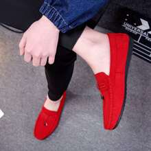 de hombres Mocasines con con lazo Decoración , sin cordones estilo , de moda informal de negocios Zapatos para conduciendo - Rojo - Ver 3
