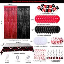Birthday Decorations Red And Black For Men Women, Happy Birthday Party Decorations , Red Bday Party Supplies Birthday Tablecloth Balloons Foil Fringe Curtains Hanging Swirls Decor - 紅色 - 查看 3