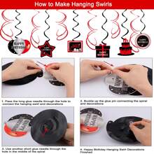 Birthday Decorations Red And Black For Men Women, Happy Birthday Party Decorations , Red Bday Party Supplies Birthday Tablecloth Balloons Foil Fringe Curtains Hanging Swirls Decor - 紅色 - 查看 6