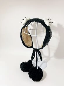 1入組女士黑色鉚釘和骨裝飾Y2K耳罩,合適適用於派對 - 黑色 - 查看 9