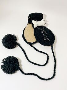 1入組女士黑色鉚釘和骨裝飾Y2K耳罩,合適適用於派對 - 黑色 - 查看 10