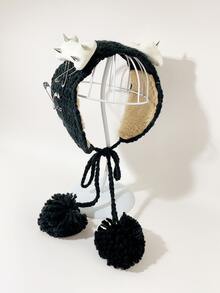 1入組女士黑色鉚釘和骨裝飾Y2K耳罩,合適適用於派對 - 黑色 - 查看 6