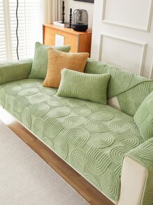1pc Sofa Cushion Cover, Modern Minimalist Non-Slip Sofa Throw Blanket, All Season Machine Washable Dust-Proof Thick Plush Couch Cover, Green Living Room Decor Gift, Washable Non-Fading Soft Plush, Pet Friendly Fit L-Shaped Sofa And 1/2/3/4 Seats, Adjustable For Bedroom