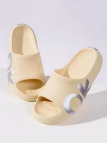 Dép thời trang dành cho nữ, Đồ họa chữ cái hai tông màu Dép đi trong nhà EVA - Màu Khaki - Xem 2