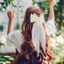 1入組女孩法式複古風格米色大蝴蝶結髮夾適合日常佩戴，甜美髮夾