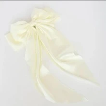 1入組女孩法式複古風格米色大蝴蝶結髮夾適合日常佩戴，甜美髮夾