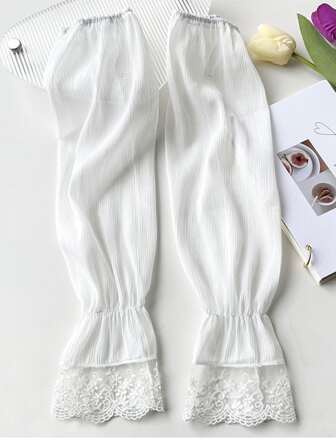 1 par de mangas de vellos con bordado de flores y puños de encaje para protección solar para damas, accesorio de moda para uso diario para el Día de San Valentín