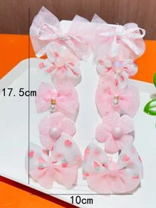paquete de 10 horquillas con flores de malla para niñas, accesorios para el cabello sin daño que incluyen horquillas de snap y horquillas con lazos, accesorios rosas, regalos de San Valentín - Rosa - Ver 4