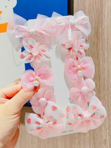 paquete de 10 horquillas con flores de malla para niñas, accesorios para el cabello sin daño que incluyen horquillas de snap y horquillas con lazos, accesorios rosas, regalos de San Valentín - Rosa - Ver 2