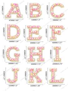 Rose Champagne 26 English Letters Pearl Rhinestone Patches For Clothes A-Z Alphabet Pearl Rhinestones Applique Sew On/Glue On Patches DIY Name - Hot Pink - View 4
