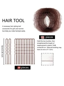 Set de 12 redecillas de pelo invisibles y 20 horquillas en forma de U, 12 redecillas de pelo de 50 cm de color marrón con borde elástico de malla y 20 pasadores para moños para mujeres, niñas, creador de moños de ballet, danza (marrón)