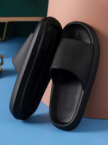 酷拖鞋適合男士,質感紋理壓花單帶拖鞋 - 黑色 - 查看 2