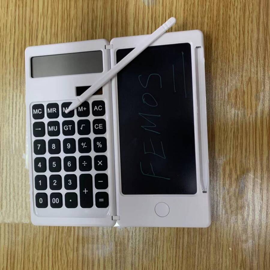 新版學生太陽能寫字板計算器 2807，12 位，白色翻蓋，便攜式，可愛實用禮物 - 白色 - 查看 1