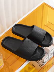 酷拖鞋適合男士,質感紋理壓花單帶拖鞋 - 黑色 - 查看 1