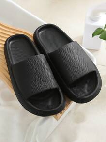 酷拖鞋適合男士,質感紋理壓花單帶拖鞋 - 黑色 - 查看 4