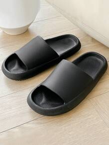 酷拖鞋適合男士,質感紋理壓花單帶拖鞋 - 黑色 - 查看 5