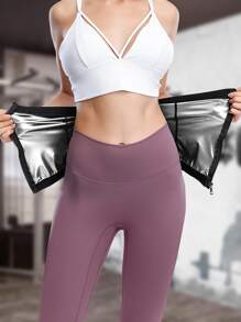 Đai thấm mồ hôi có dây kéo tráng Pu dành cho thể dục, chạy bộ, yoga - Bạc - Xem 4