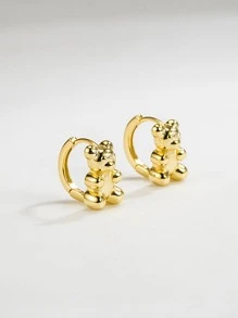 Aretes de oso adorables de plata de ley 925 de estilo japonés y coreano, diseño único de pendientes y joyería de orejas - Amarillo Oro - Ver 2