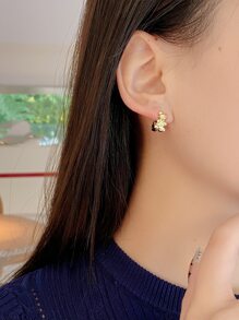 Aretes de oso adorables de plata de ley 925 de estilo japonés y coreano, diseño único de pendientes y joyería de orejas - Amarillo Oro - Ver 4