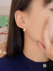 Aretes de oso adorables de plata de ley 925 de estilo japonés y coreano, diseño único de pendientes y joyería de orejas - Amarillo Oro - Ver 3