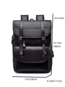 純色翻蓋鉗口裝飾大容量多功能背包，帶肩帶，適用於父親節禮物、夏季大學生書包，返校多功能宿舍大學生書包 - 黑色 - 查看 2