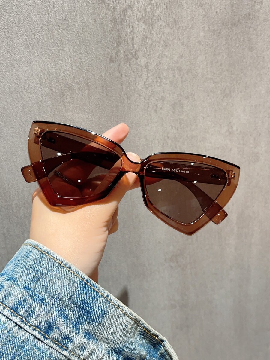 1pc Women's Cat Eye Sunglasses With Polycarbonate Frame, Style - Brown - View 1
