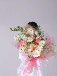 15 piezas/set Papel para envolver flores de colores vidrio transparente papel para flor comercio floral ramo embalaje material - Rosa - Ver 2