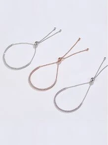 LEKANI Khối Zirconia  Trang trí Bạc nguyên chất Vòng tay Lễ cưới Hôn ước Trang sức cô dâu - Bạc - Xem 2