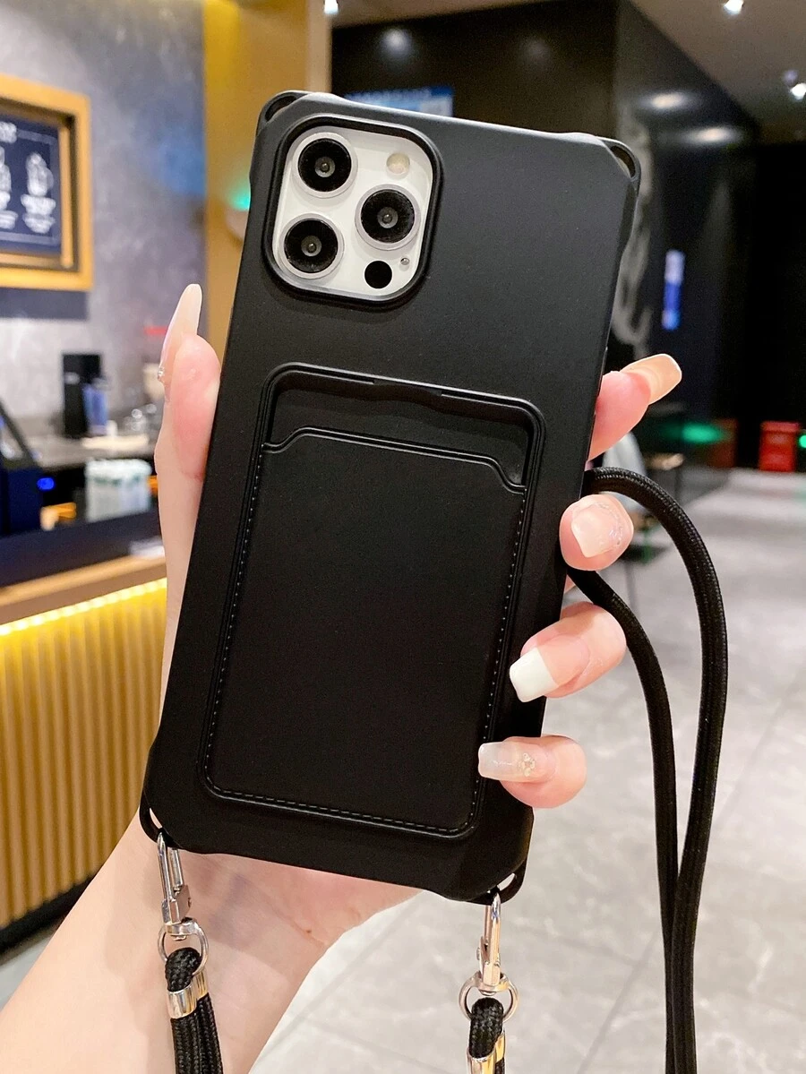 Dây đeo chéo & Móc bốn góc tương thích với ốp lưng điện thoại Apple có vỏ bảo vệ mềm chống rơi dành cho nữ - màu đen - Xem 1