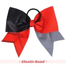 16PCS 8" Two Toned Large Glitter Cheer Bows Shiny Cheer Hair Bows Ponytail Holder Handmade For Cheerleader Girls Softball Sports - 閃光紅黑 - 查看 5