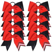 16PCS 8" Two Toned Large Glitter Cheer Bows Shiny Cheer Hair Bows Ponytail Holder Handmade For Cheerleader Girls Softball Sports - 閃光紅黑 - 查看 8