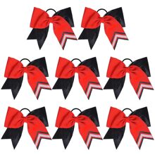 16PCS 8" Two Toned Large Glitter Cheer Bows Shiny Cheer Hair Bows Ponytail Holder Handmade For Cheerleader Girls Softball Sports - 閃光紅黑 - 查看 2