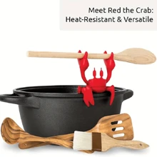 1pc red crab silicone spoon holder, heat-resistant cutlery holder - Red - View 2