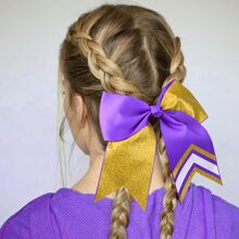 16PCS 8" Two Toned Large Glitter Cheer Bows Shiny Cheer Hair Bows Ponytail Holder Handmade For Cheerleader Girls Softball Sports - 閃金紫 - 查看 4