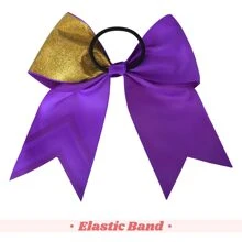 16PCS 8" Two Toned Large Glitter Cheer Bows Shiny Cheer Hair Bows Ponytail Holder Handmade For Cheerleader Girls Softball Sports - 閃金紫 - 查看 7