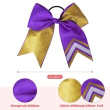 16PCS 8" Two Toned Large Glitter Cheer Bows Shiny Cheer Hair Bows Ponytail Holder Handmade For Cheerleader Girls Softball Sports - 閃金紫 - 查看 3