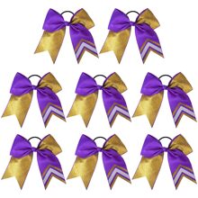 16PCS 8" Two Toned Large Glitter Cheer Bows Shiny Cheer Hair Bows Ponytail Holder Handmade For Cheerleader Girls Softball Sports - 閃金紫 - 查看 2