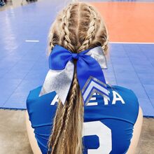 16PCS 8" Two Toned Large Glitter Cheer Bows Shiny Cheer Hair Bows Ponytail Holder Handmade For Cheerleader Girls Softball Sports - 閃銀寶藍色 - 查看 6